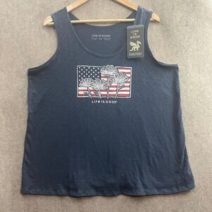 Life is Good Flower Flag Crusher Tank Top Womens XL Blue NWT